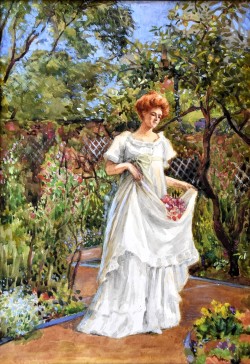 XIX secolo </br>La donna dei fiori</br>
Olio su tavola (cm 26 x 18,5)