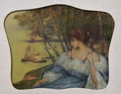 Vannes 1866 – Parigi 1937 </br>Levità e struggimento </br> Tecnica mista su cartone sagomato (mm 440 x 520)