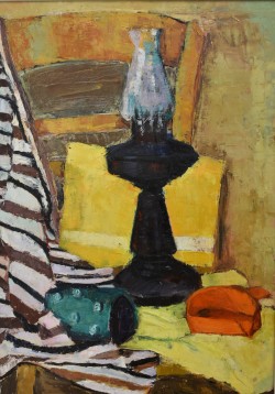 Tramonti 1922 – Salerno 2017 </br>Il telo di Egidio</br> Olio su tavola (cm 70 x 50)