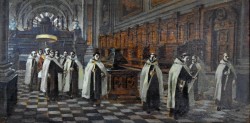 Napoli 1842 – 1904</br> Liturgia della sera</br> Olio su tavola (cm 33 x 16,5)