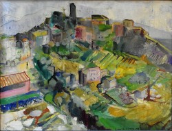 Catania 1906 – Roma 1980 </br>La torre azzurra</br> Olio su tela (cm 47 x 62)