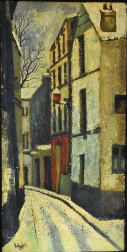Orano 1939 – Parigi 2002 </br>Neve a Parigi</br> Olio su tela di juta (cm 80 x 40)