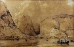 Veduta di Atrani</br> Seppia su carta (mm 140 x 210)