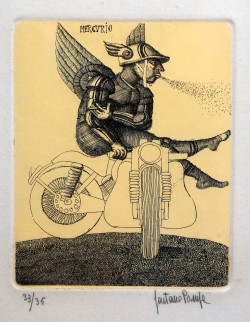 Forenza 1933 – Orbetello 1998 </br>Orpheus inder unterwelt di offenbach Mercurio</br> Incisione su carta (misure foglio cm 48,5 x 34 – inciso mm 150 x 120)