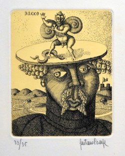 Forenza 1933 – Orbetello 1998 </br>Orpheus inder unterwelt di offenbach Bacco</br> Incisione su carta (misure foglio cm 48,5 x 34 – inciso mm 160 x 120) 33/35