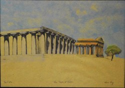 New York 1950 </br>Three temples at Paestum, 1983</br> Litografia colorata a mano (mm 545 x 770)