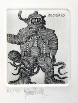 Forenza 1933 – Orbetello 1998 </br>12 Congetture sull’attività dell’uomo, 12/12/1977 – 6 di 12 Palombaro</br> Incisione su carta (misure foglio cm 27 x 19 – inciso mm 65 x 55) 62/80