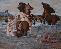 Piacenza 1930 – 2009 </br>Scena allegorica, 1983</br> Olio su tela (cm 40 x50)