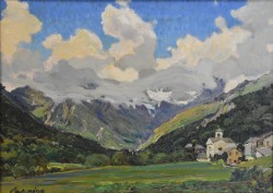 Ronsecco 1923 – Torino 1986 </br>Meriggio al piano</br> Olio su tavola (cm 30 x 42)