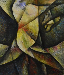 Calvello 1933 – Potenza 2018 </br>Curve nell’astratto</br> Olio su tavola (cm 70 x 60)