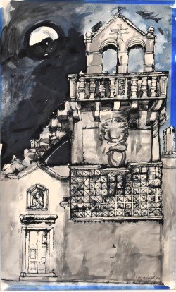 Matera 1932 – 1996 </br>La notte dei Sassi</br> Tecnica mista su carta (mm 480 x 290)