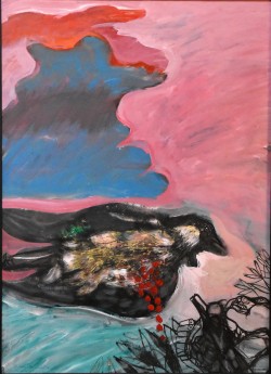 Matera 1932 – 1996 </br>Il cacciatore pentito</br> Olio e tecnica mista su carta (mm 700 x 500)