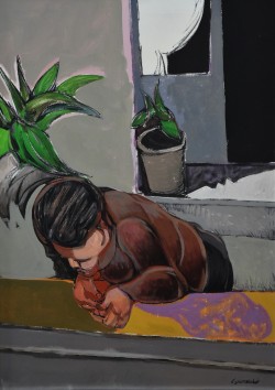 Matera 1932 – 1996 </br>Chi passa? </br> Olio su tela (cm 70 x 50)