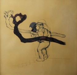 Matera 1932 – 1996 </br>Dinamica di un abbraccio</br> Pastello, carboncino, matita e smalto su carta (mm 700 x 700)