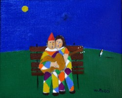 Bergamo 1911 – Milano 1989 </br>Dino e Gabry gli innamorati</br> Olio su tela (cm 30 x 25)