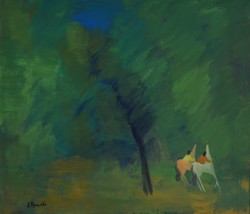 Palermo 1906 – Varese 1993 </br>Cavalli erranti</br> Olio su tela (cm 40 x 50)